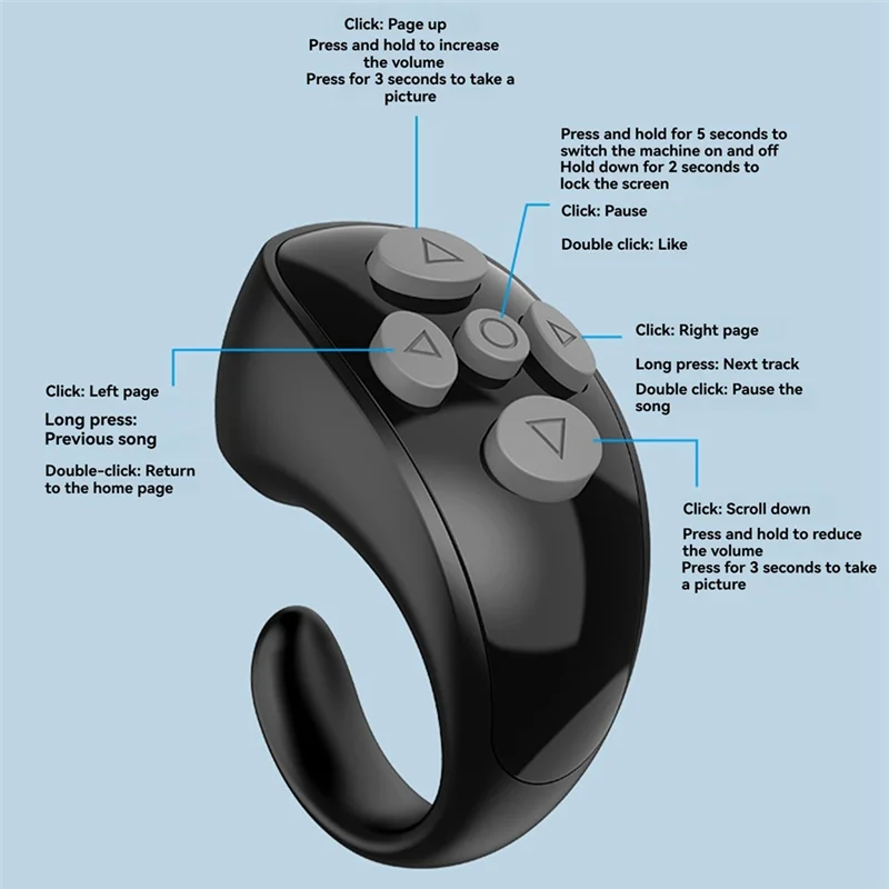 

A37T-Ring Controller E-Book Page Turner Instant Remote Control Ring Music Video Controller Fortiktok IOS Android Laptop White