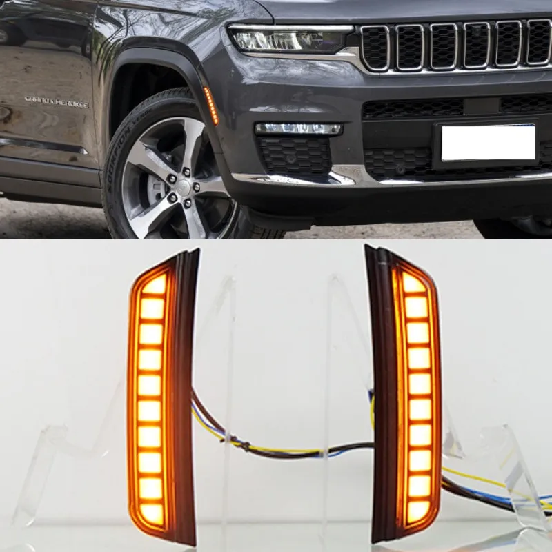 

For Jeep Grand Cherokee 2021-2024 2Pcs Car Wheel Eyebrow Lamp HUB Side Running White Light Flowing Turn Singal DRL Daylights