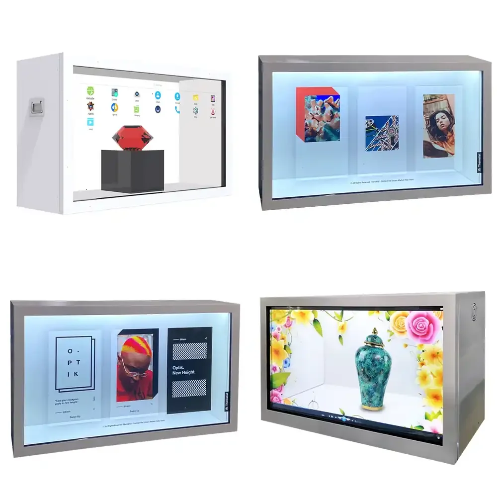 

55 Inch Transparent Lcd 3d Advertising Display Box Media Player Popular Intelligent Signage with Interactive Touch showcase