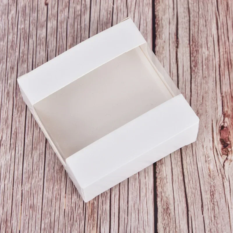 50Pcs/Lot Transparent Window Kraft Paper Box Mixed Color Fold Paper Boxes For Cookies Candy Packaging Jewelry Gift Display Box