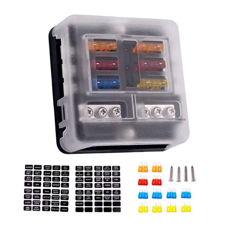 A11M-10X 6-Way Fuse Block,With LED Indicator 12 Circuits With Negative Marine Fuse Box For Dc 12/24V Car Boat RV Truck