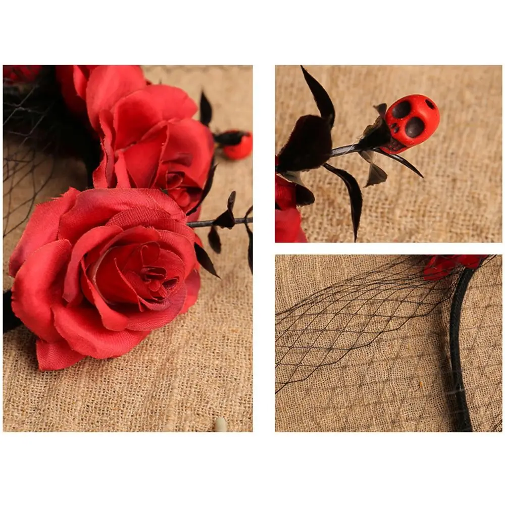 

with Veil Halloween Rose Flower Headband Festiva Party Gothic Cosplay Costume Headwear Mardi Gras Hair Hoop for Women