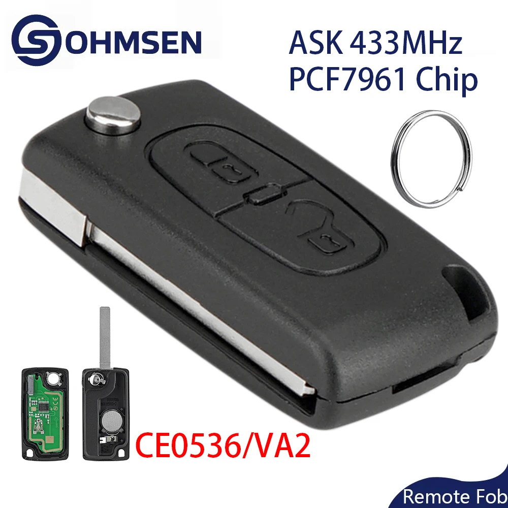 OHMSEN 433 МГц 2-кнопочный дистанционный брелок VA2 CE0536 для Citroen Berlingo C2 C3 DS3 Peugeot Partner 207 307 308 PCF7961 Чип OHMSEN 433 МГц 2-кнопочный дистанционный брелок VA2 CE0536 для Citroen Berlingo C2 C3 DS3 Peugeot Partner 207 307 308 PCF7961 Чип