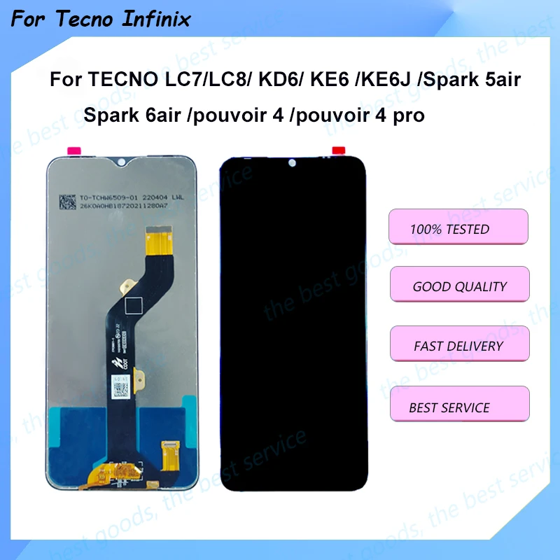 For TECNO LC7/LC8/ KE6/ KE6J/Spark 5air/ Spark 6air /pouvoir 4/pouvoir 4 pro LCD Display Touch Screen Digiziter Assembly