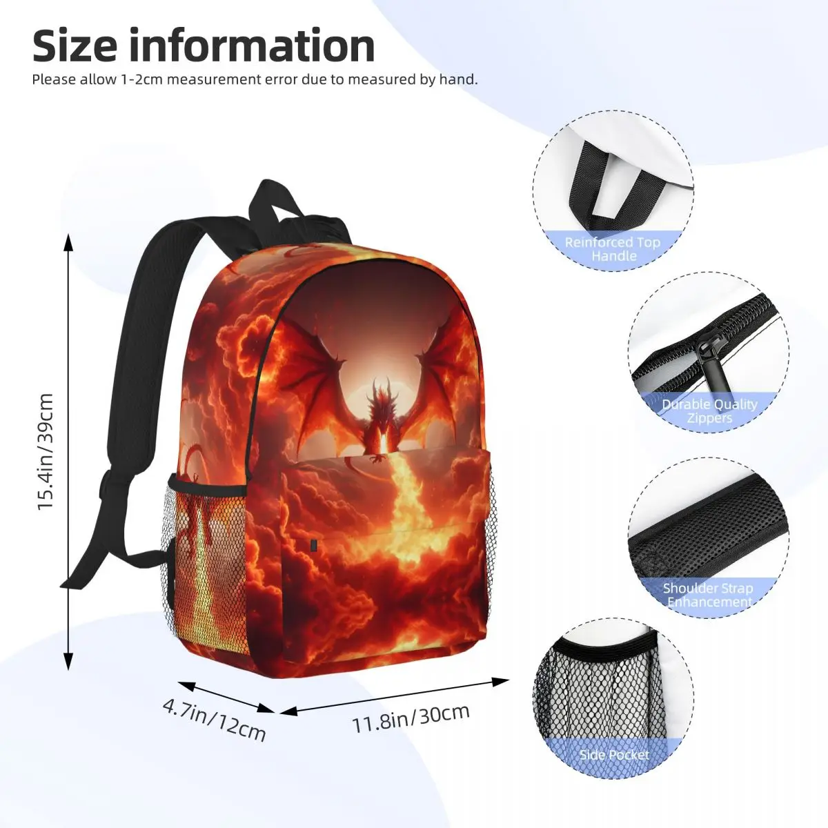 Dragon In The Fire Backpack Student Boys Girls BookBag Men Women School Bag Laptop Shoulder Bags