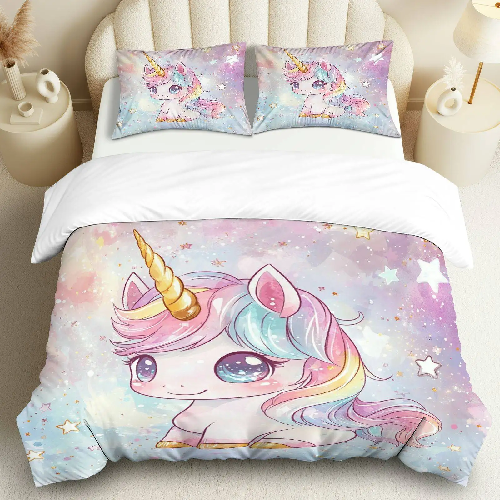 

3PCS Duvet Cover, 1 Duvet+2 Pillowcases(Without filler), Unicorn Suitable for decoration Bedroom, Guest Room.