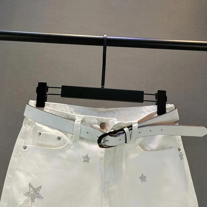 Calças jeans retas de cintura alta, feminina vaqueira, jeans harajuku casual, buraco feminino, verão, 2024