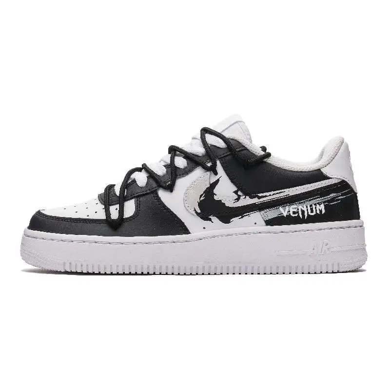 

[Custom Men's Venom Double Hook black and White]Nike Air Force 1 Skateboard Shoes Men Low-Top Black White