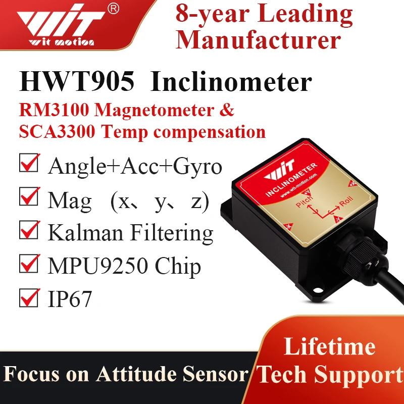 High-Precision Inclinometer HWT905 Military-Grade Accelerometer+Digital Compass+Gyro,with Temperature&Magnetometer Compensation