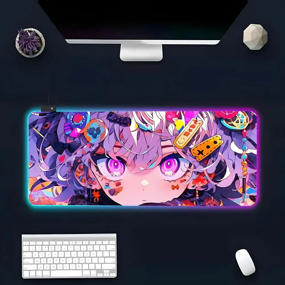 For Kawaii Anime Grils Mouse Pad RGB Glow Personality Picture Custom PC Table Mat Carpet Mat Game Player Dedicated LED