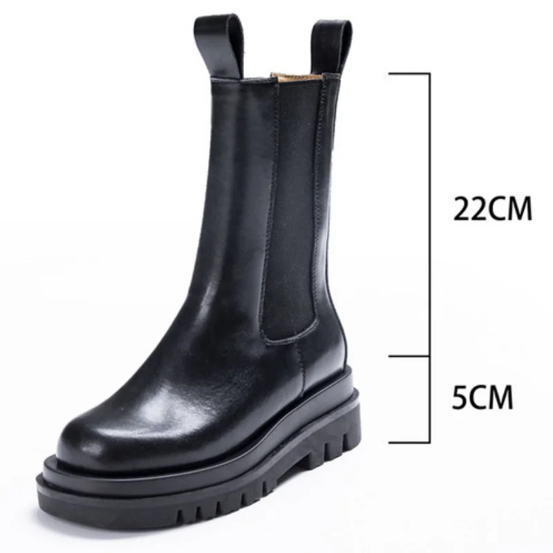 Chelsea Stiefel Frauen Slip Auf Stiefeletten Winter Schuhe Frau Plattform Unten Stiefel Schwarz Blockabsatz Echtes Leder botas WSH4170