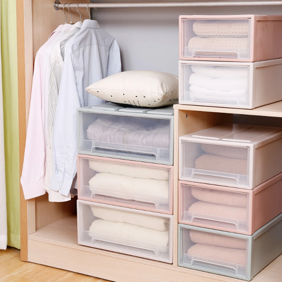 Drawer Storage Box Wardrobe Clothing Storage Box Plastic Transparent Storage Box Quilt Storage Box Organizer Case