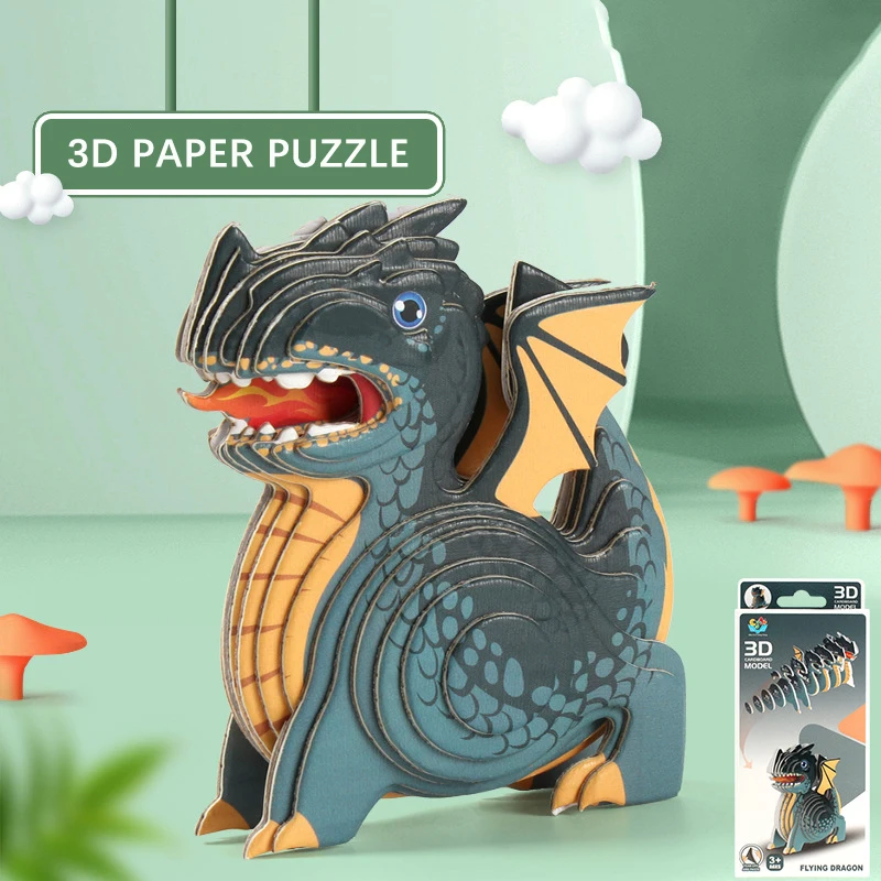 Rompecabezas de papel 3D de dinosaurio para niños, juguetes educativos Montessori, divertido montaje Manual DIY, modelo tridimensional de juguete para niño y niña