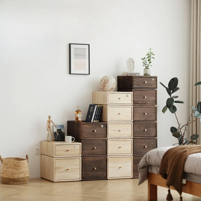 Thick Solid Wood Stacking Drawer Box Corrosion Proof Massive Volume Nightstand Storage Unit Home Closet Organization Crate