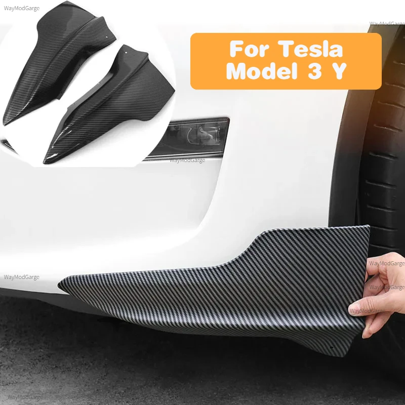 Front Bumper Corner Strip for Tesla Model 3 Y Anti-Collision Car Thunder Style Corner Guard Front Bars Front Lip Protective Kit