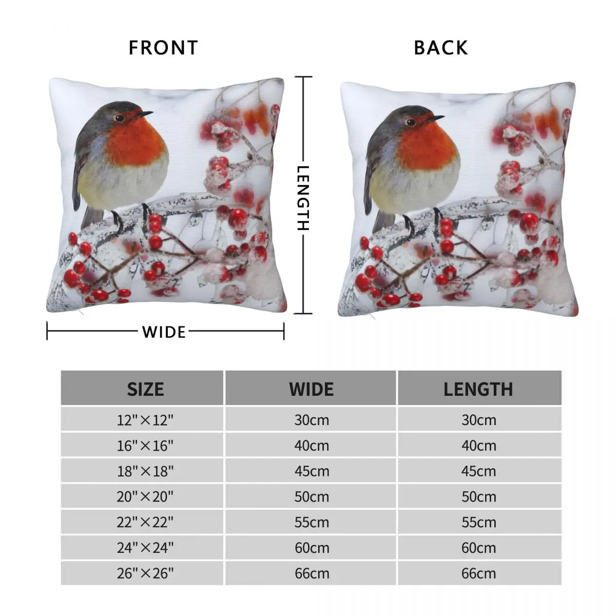 Robin Red Breast In Winter Square Pillowcase Polyester Linen Velvet Creative Zip Decorative Sofa Seater Cushion Cover