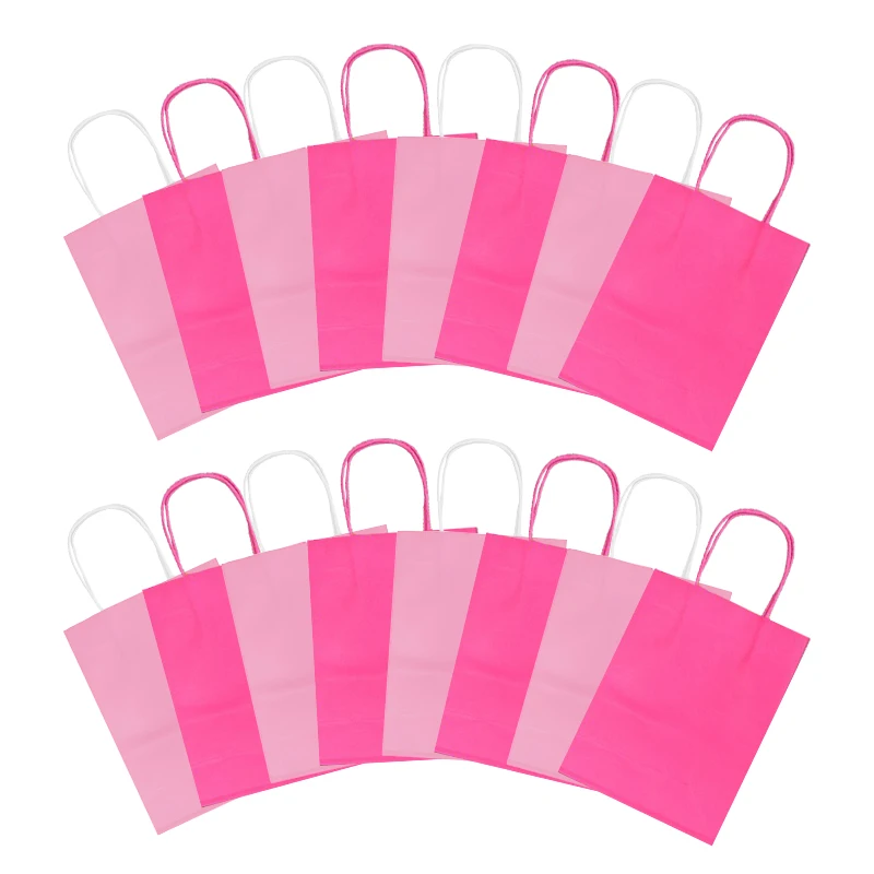 24PCS Elegant Rosered Pink Paper Tote Bags Small Vertical Style With Handles Suitable For Holiday Presents Boutique Shopping ZYF