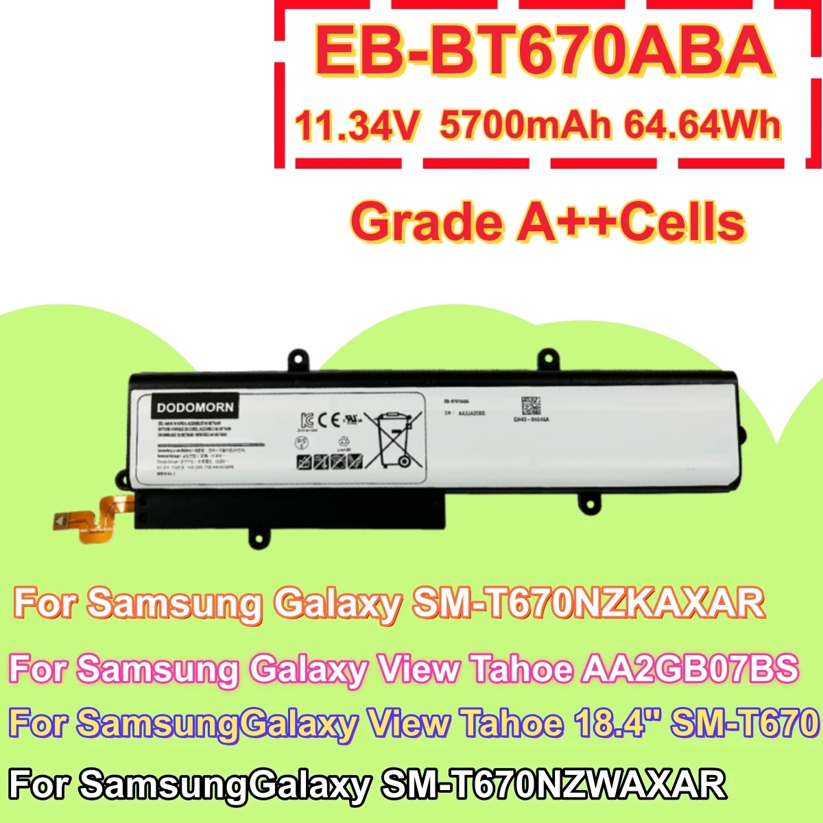 High Quality EB-BT670ABA Tablet Battery For Samsung Galaxy View 18.4
