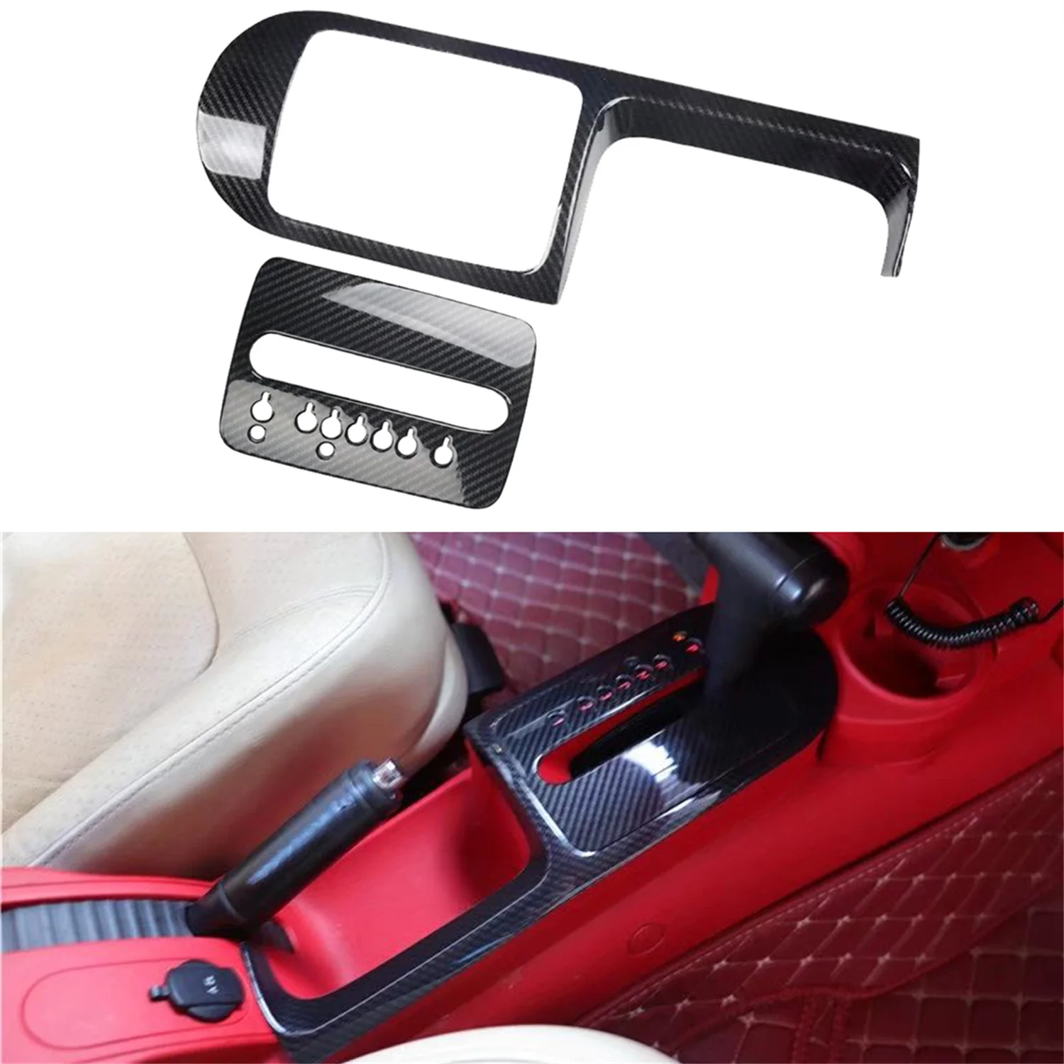 

For VW Volkswagen New Beetle 2003-2010 LHD!!! Car Interior Gear Shift Panel Decorative Trim ABS Carbon Black Accessories 2pcs