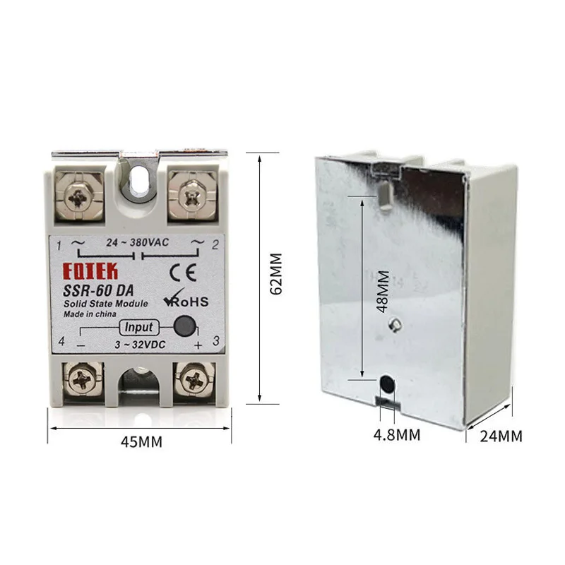 Single Phase Solid State Relay SSR 60 80 100DA DC Control AC 60-100AA AC To AC Relay Base For Industrial Packaging Machine