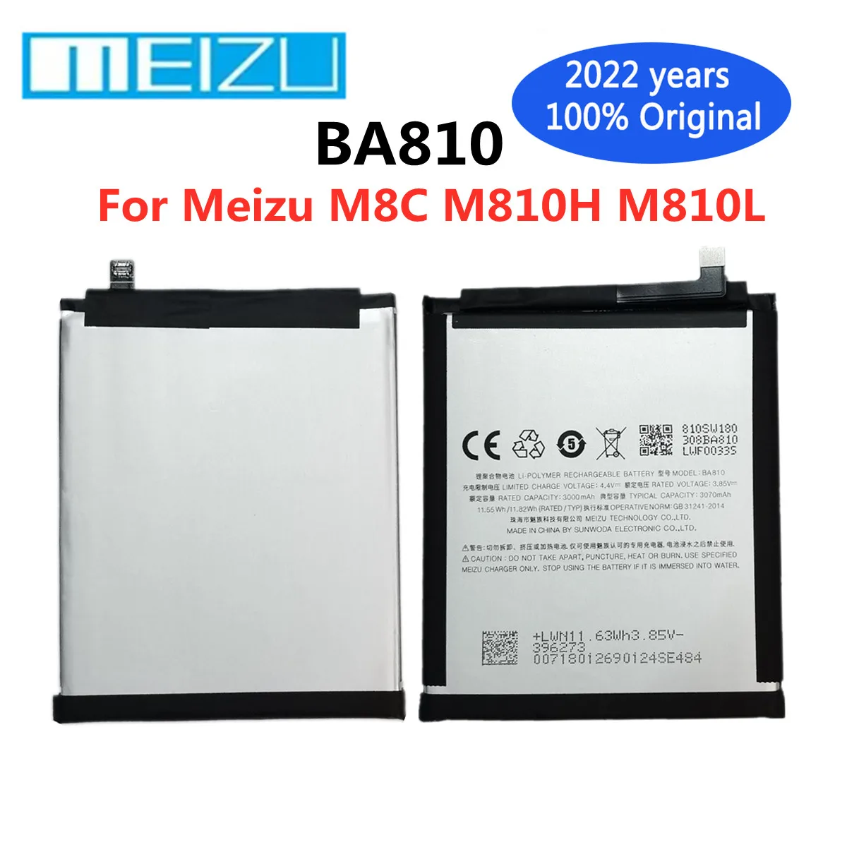 

2022 Original Meizu BA810 3070mAh Battery For Meizu M8C M 8C M810H M810L BA810 Rechargable Smart Mobile Phone Battery Batteries