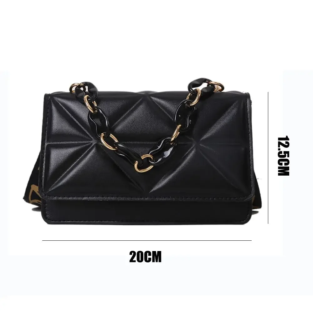 Bolsa de Ombro de Couro PU para Mulheres, Embreagem Crossbody Casual, Corrente de Metal, Grande Capacidade, Bolsas Femininas