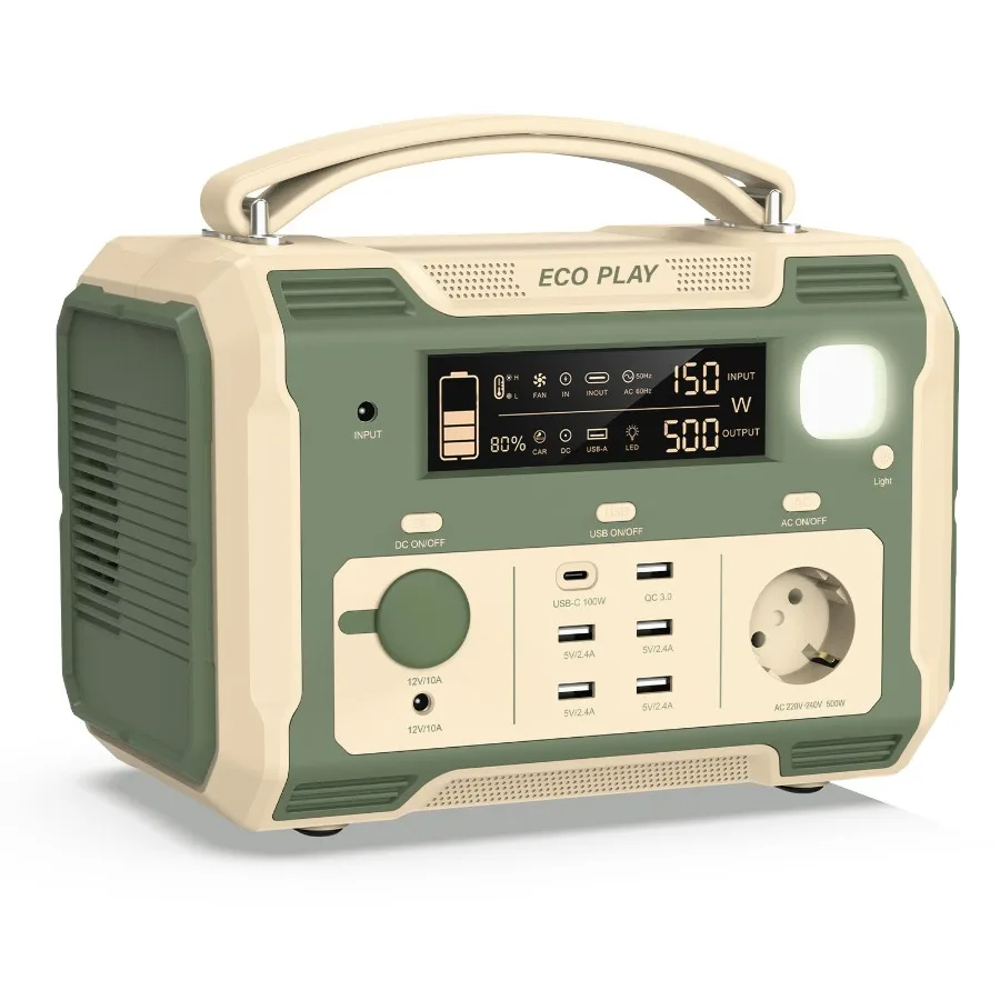 

500W Portable Power Station; 484Wh Solar Generator Power Pack Battery Lithium Backup Power Supply with 2 AC Outlets; Emergency