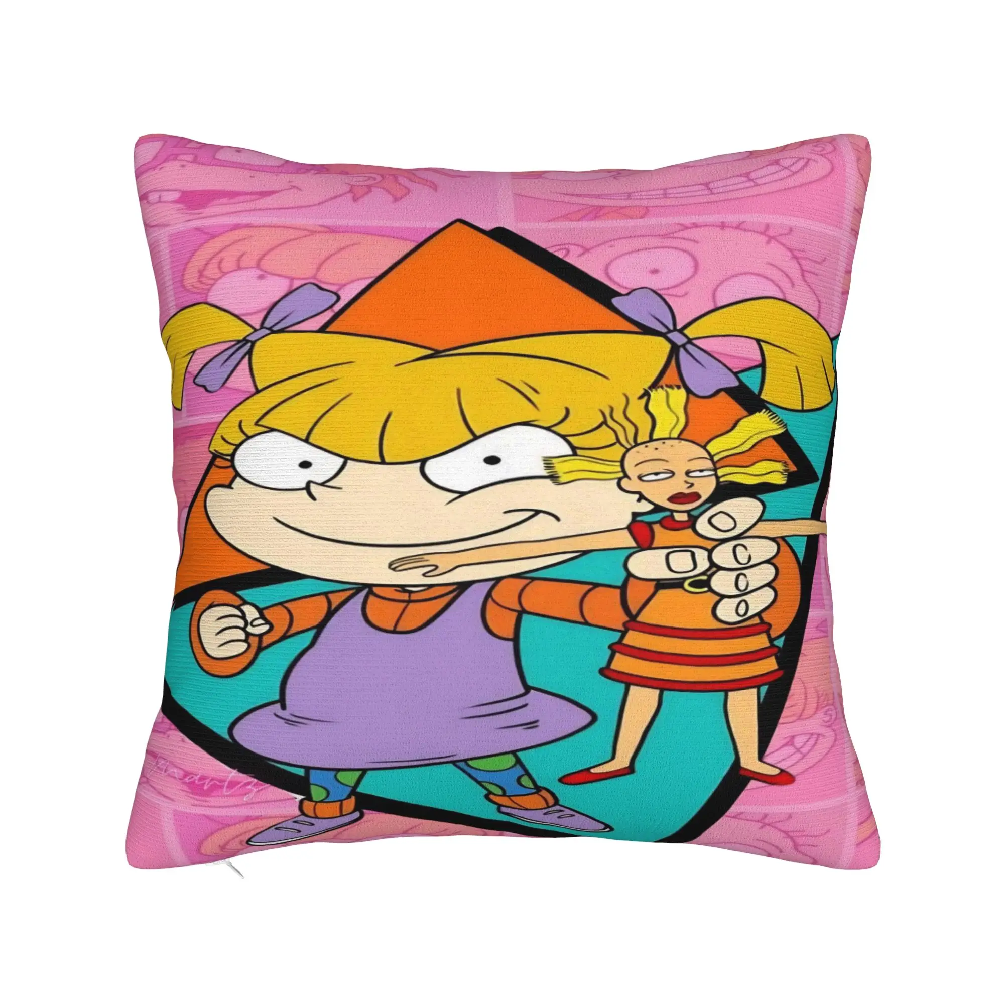 R-Rugrats Angelica Pickles Cartoon Design Pillow Case  Print Pillow Cover Vintage Cushion Cover For Chair Sofa Home Decor