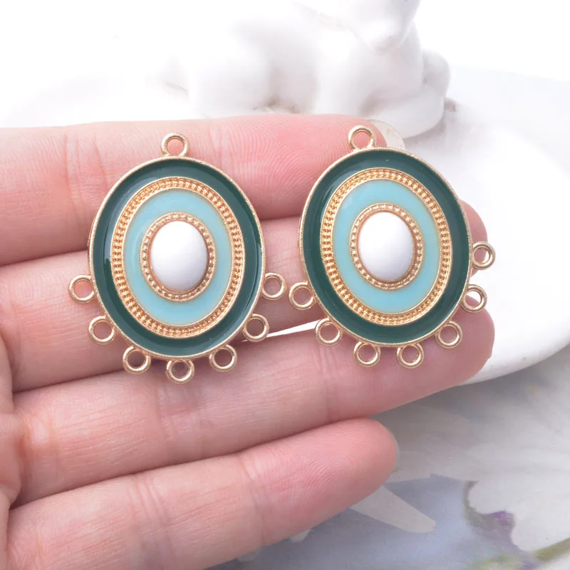 10 Stück/Set Ethnische Legierung Emaille 7-Loch Runde Goldene Ohrring-Verbinder Boho Quasten-Statement-Anhänger DIY Damenohrringe Schmuck – Detail 8