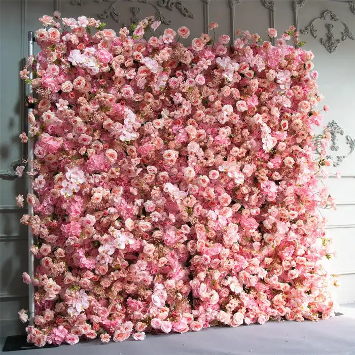 Deluxe edition pink rose wall 5D rose wall Cloth Curtain Flower Wall Wedding Backdrop Flower Wall Window Display Wedding Decor