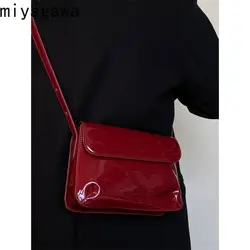 Miyagawa Retro Red Lacquer Leather Fashion Underarm Small Square Bag Women's 2024 New Versatile Handheld Shoulder Crossbody Bags