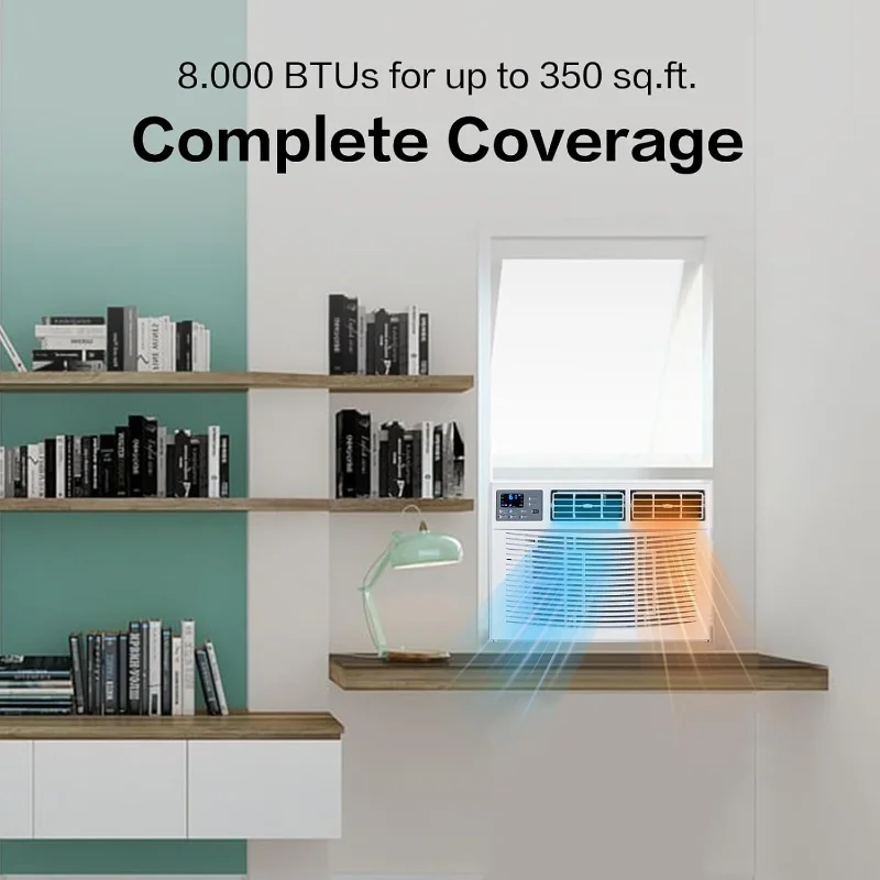 ROVSUN 8000 BTU Air Conditioner Window Unit with Heat, 4-in-1 Window AC Unit Cooler, Heater, Dehumidifier & Fan with Timer