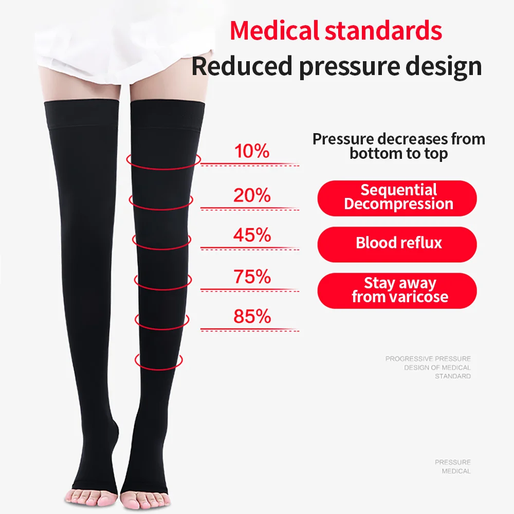 

Medical Varicose Vein Stockings Elastic Stockings Thigh Open Toe Antithrombotic Pressure for Men& Women Calf Veins
