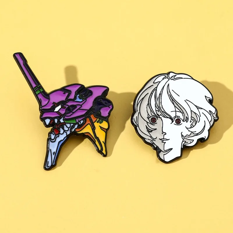 

2PCS New Anime Neon Genesis and Evangelions Series Metal Badge Cartoon Character Creativity Printing Exquisite Backpack Brooch