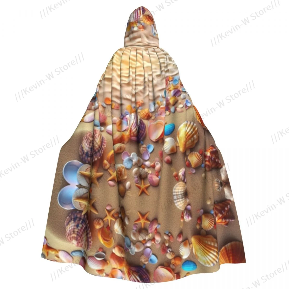 Long Cape Cloak Sea Shells On Beach Sand Texture Hooded Cloak Coat Autumn Hoodies