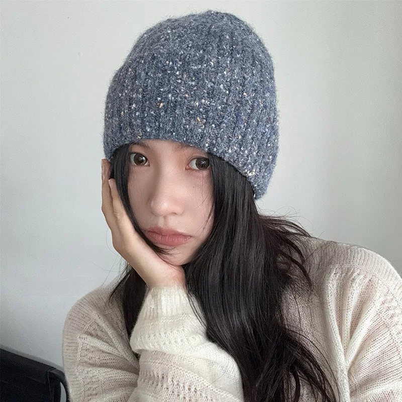 Winter Hüte Für Frauen Warme Beanie Hüte Frau Kaninchen Fell Flauschigen Gestrickte Mützen Mode Erwachsene Dot Abdeckung Kopf Kappe
