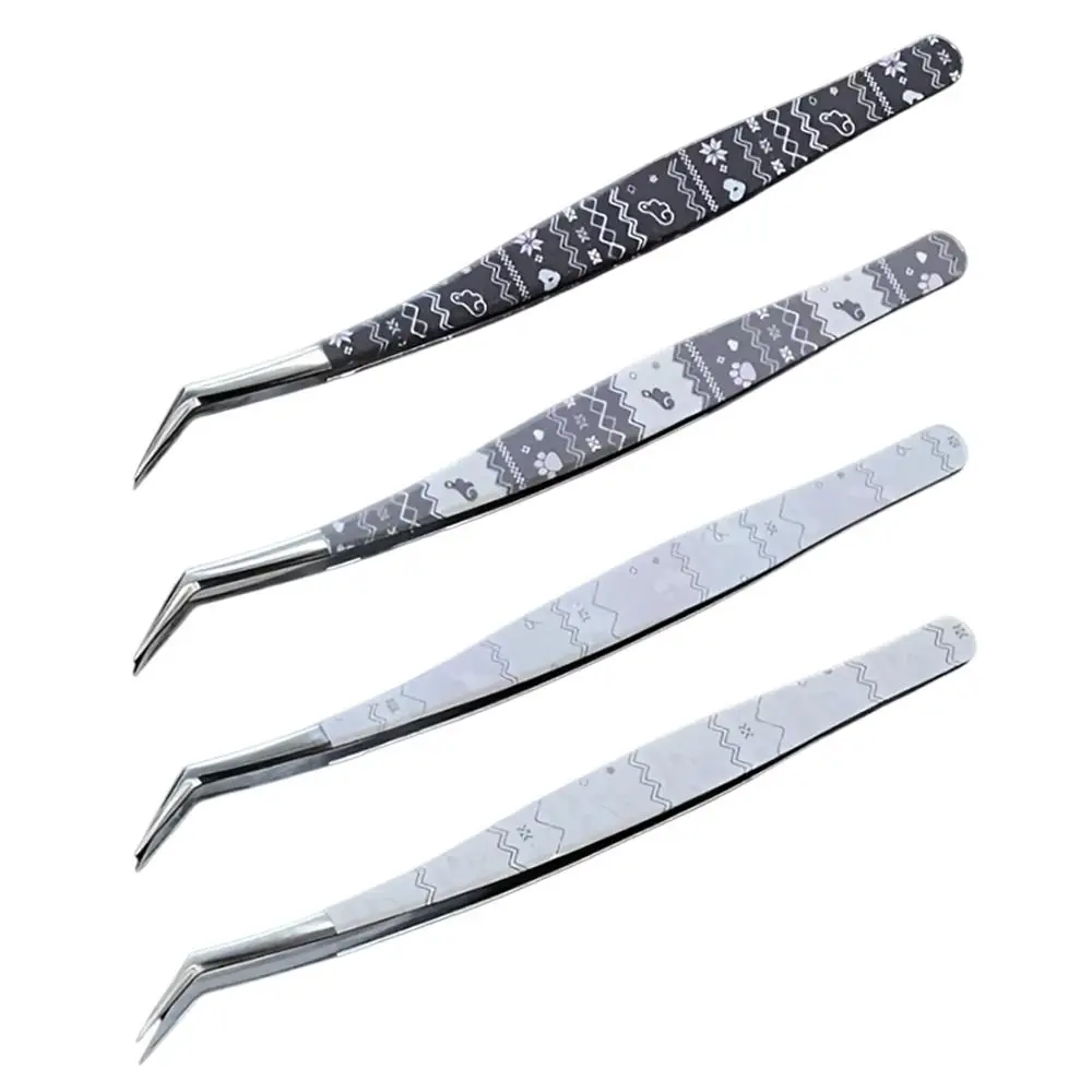 Stainless Steel Curved Stickers Tweezers High Precision Cartoon False Eyelash Tweezers Anti-static Eyelash Curler