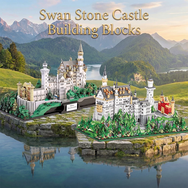 Schwanensee Klassische Sehenswürdigkeiten Gebäude-Set Stadt Mittelalterliche Burg Architektur Modulares Baustein-Modell Spielzeug Erwachsenen-Geschenk