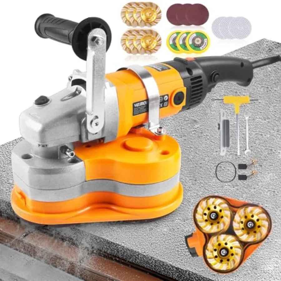 

Electric Diamond Polisher Machine - 2800W Concrete Surface Grinder Kit with 6 Diamond Wheels Rock/Stone/Granite Polisher and Du