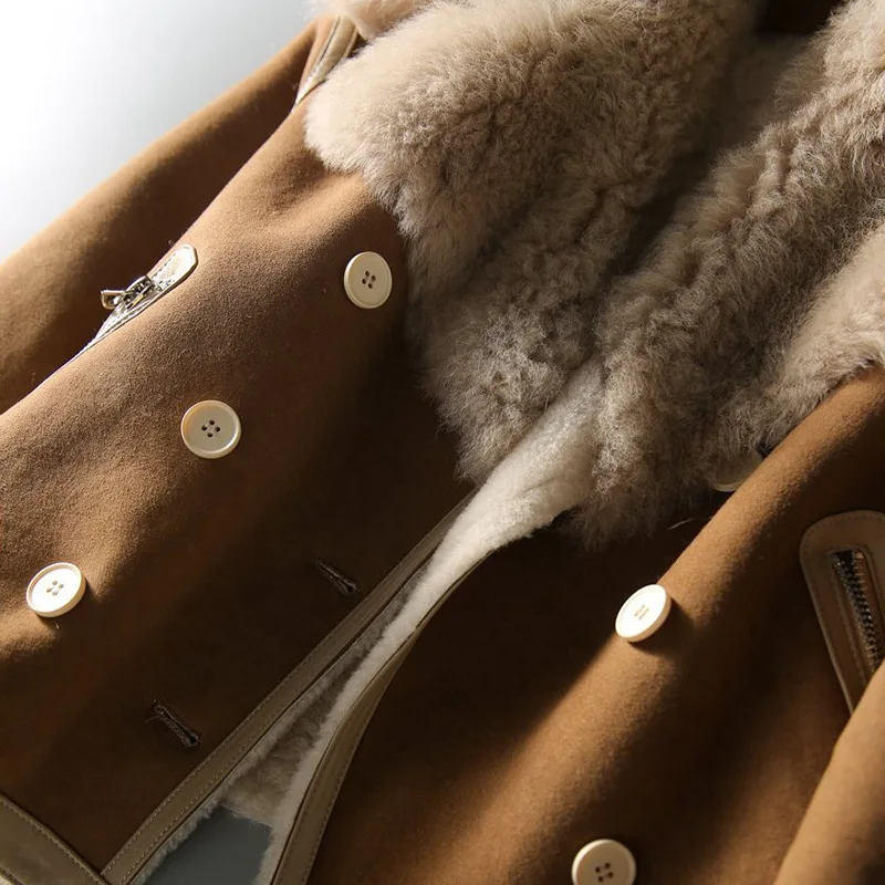 Design Sense: Grote Revers Bont Geïntegreerd Bruin Voor Dames Herfst En Winter Nieuwe 2024 High-End Warme Jas