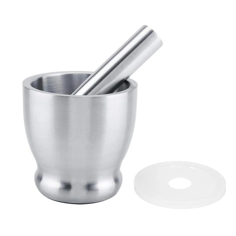 Stainless Steel Large Mortar And Pestle Spice Pill Crusher Set With Protective Lid For Kitchen Or Grinding Herbs-FUNN