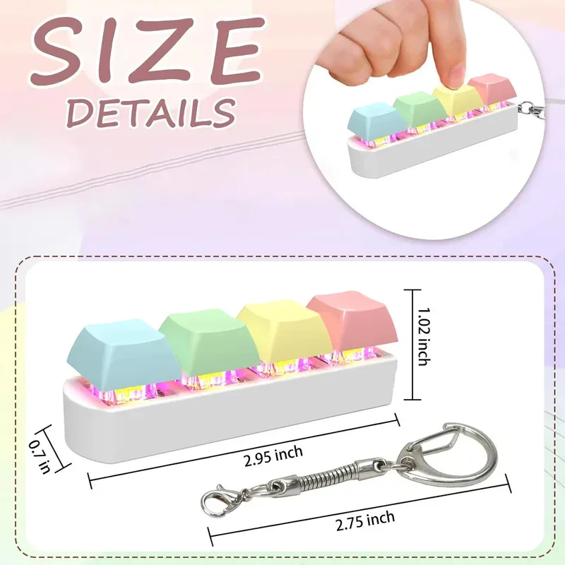 Chaveiro Fidget de teclado LED - Brinquedo de alívio de estresse com interruptor mecânico 4 em 1 com botões iluminados, presente de ansiedade para adultos