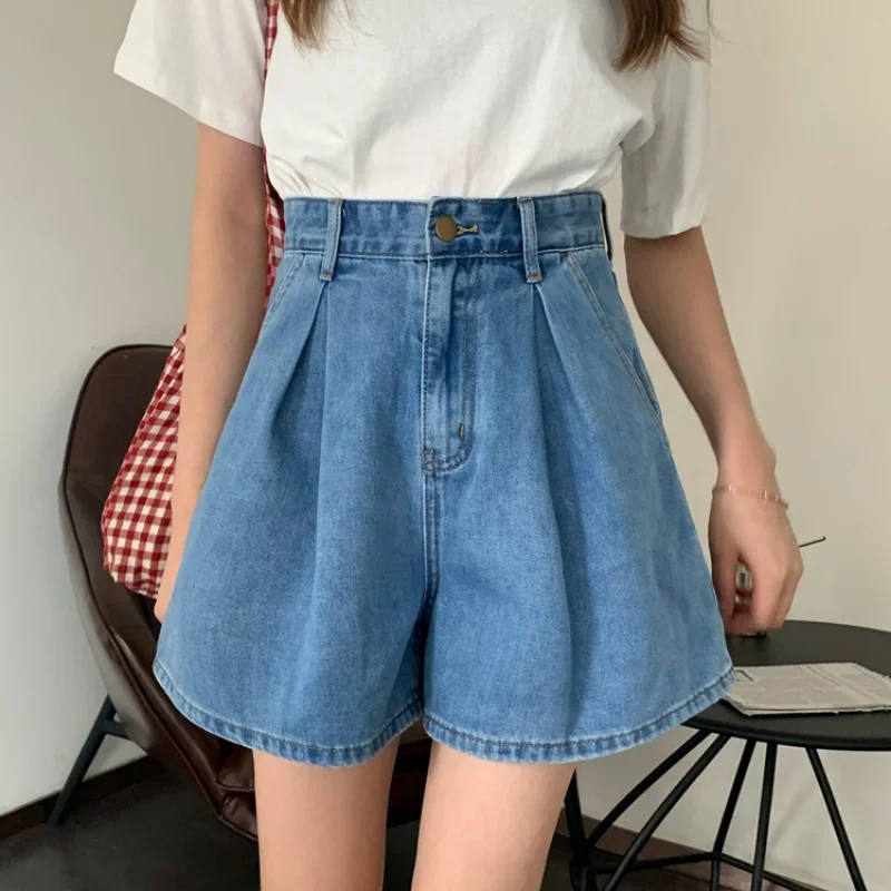 Pantalones cortos de mezclilla para mujer, gran oferta, holgados, sencillos, Vintage, elegantes, Hipster, cintura alta, ropa de calle para vacaciones, combina con todo para uso diario