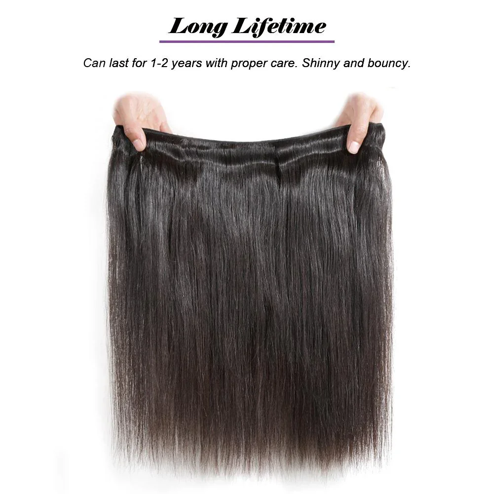 Natural Brazilian Virgin Human Hair Bundles 40 42 Inch Long Straight Style 1 3 4 Pieces Hair Extensions Double Weft Wet And Wavy Durable Hair Weave