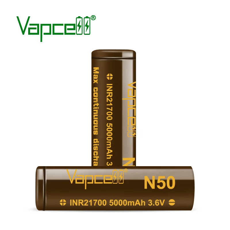 High Performance Original Vapcell N50 INR 21700 5000MAH 15A 3.6V Rechargerable Batteries Cells Long Cycle Life For Flashlight