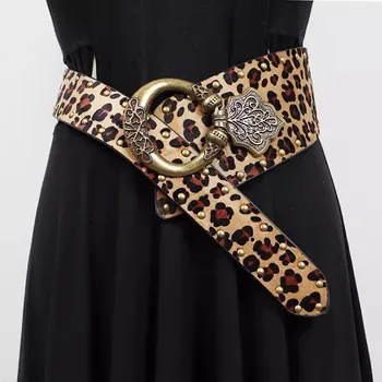 Damenmode Vintage Pu Leder Leopard Kummer bunds weibliches Kleid Korsetts Bund Gürtel Dekoration breiten Gürtel r1894
