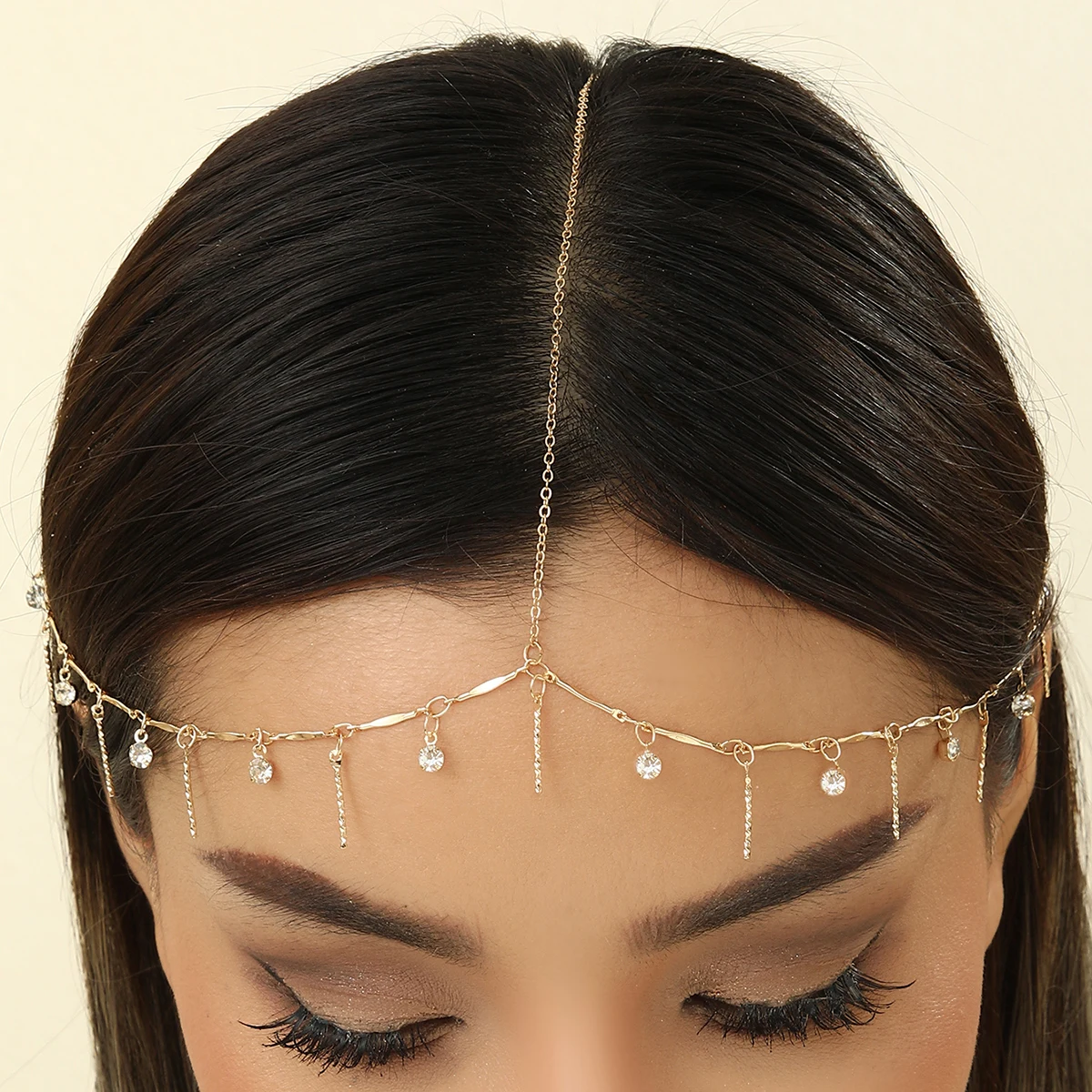 Boho Tassels Rhinestone Head Chain Headbands for Women Vintage Fashion Wedding Accessories Forehead Chain Indian Hair Jewelry