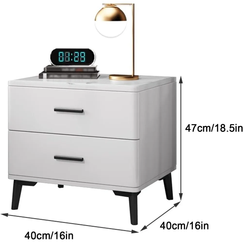 Meja Nakas Penyimpanan Ramping dengan Laci, Permukaan Batu Slate, Finishing Abu-abu Tua, Cocok untuk Kamar Tidur dan Ruang Tamu