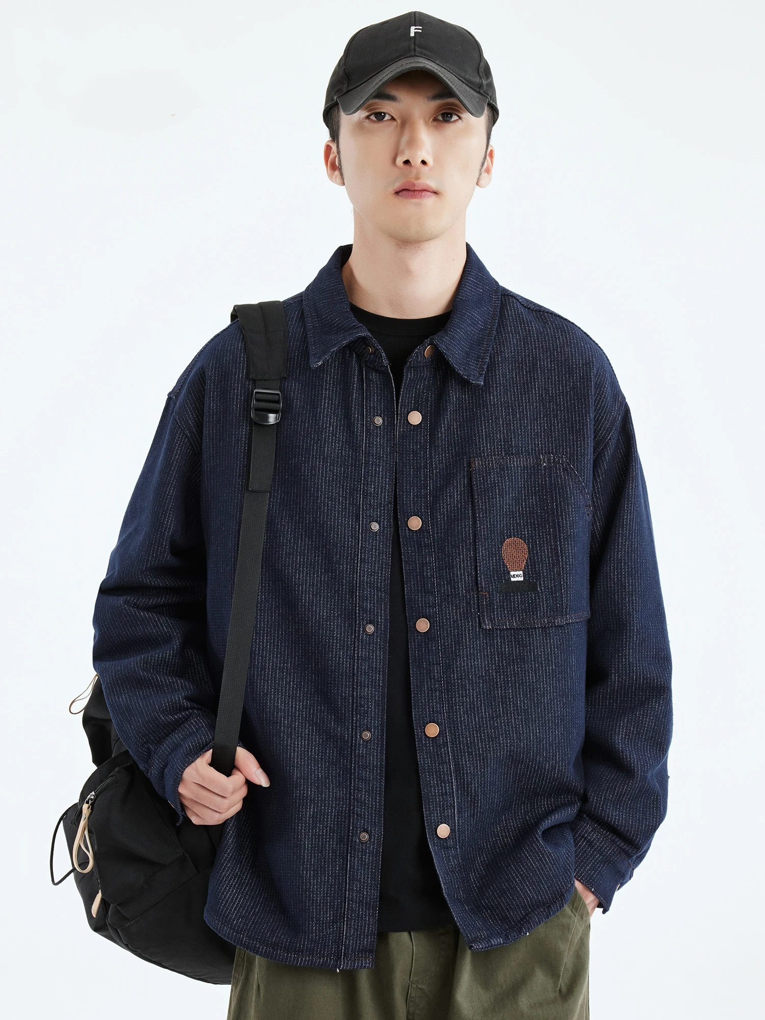 

Loose Fit Japanese Sle Denim irt Men's Spring New Casual Long Sve Youth Faion Workwear Jaet Teenage Leisure Outerwear