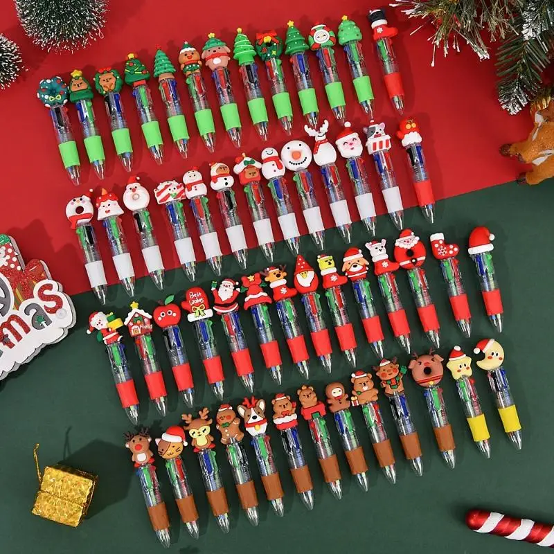 

5-30Pcs Mixed Christmas 4-in-1 Color Ballpoint Pen Cartoon Santa Claus Snowman Writing Pen Student Stationery Kids New Year Gift